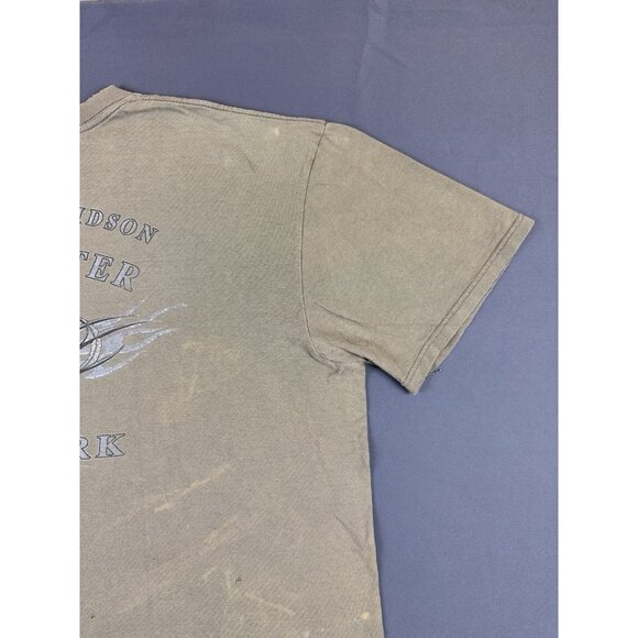 Rare Vintage Y2K Harley Davidson Rochester New York Thrashed Faded Olive Green T - Picture 7 of 13